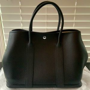 Classic Black Leather Garden Party Style Tote
